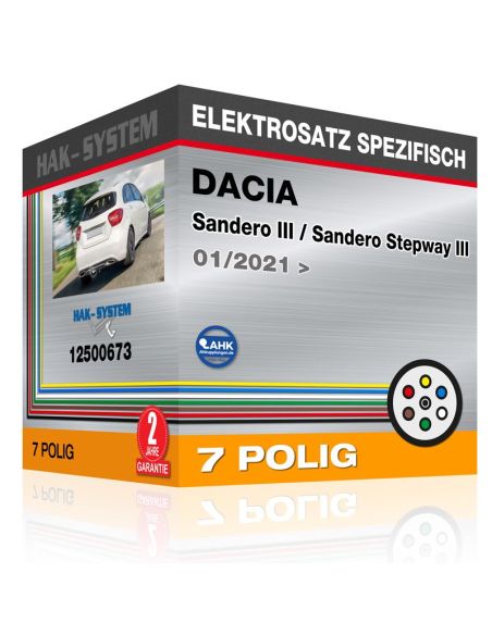 Fahrzeugspezifischer Elektrosatz für Anhängerkupplung DACIA Sandero III / Sandero Stepway III, 2021, 2022, 2023 [7 polig]