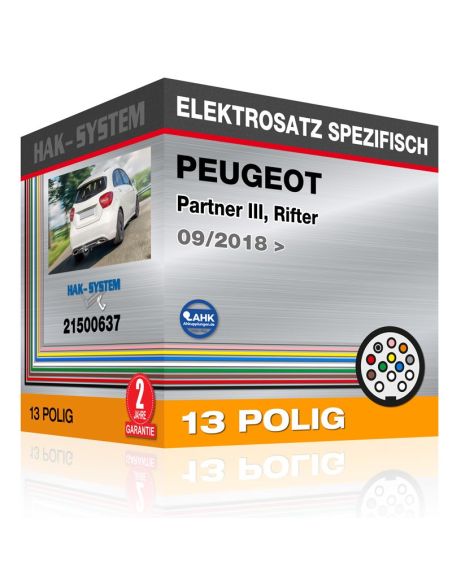 Fahrzeugspezifischer Elektrosatz für Anhängerkupplung PEUGEOT Partner III, Rifter, 2018, 2019, 2020, 2021, 2022, 2023 [13 polig]