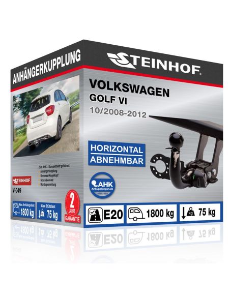 Anhängerkupplung für Volkswagen GOLF VI [3/5-T] 2008, 2009, 2010, 2011,  2012, horizontal abnehmbar Elektrosatz ohne Elektrosatz